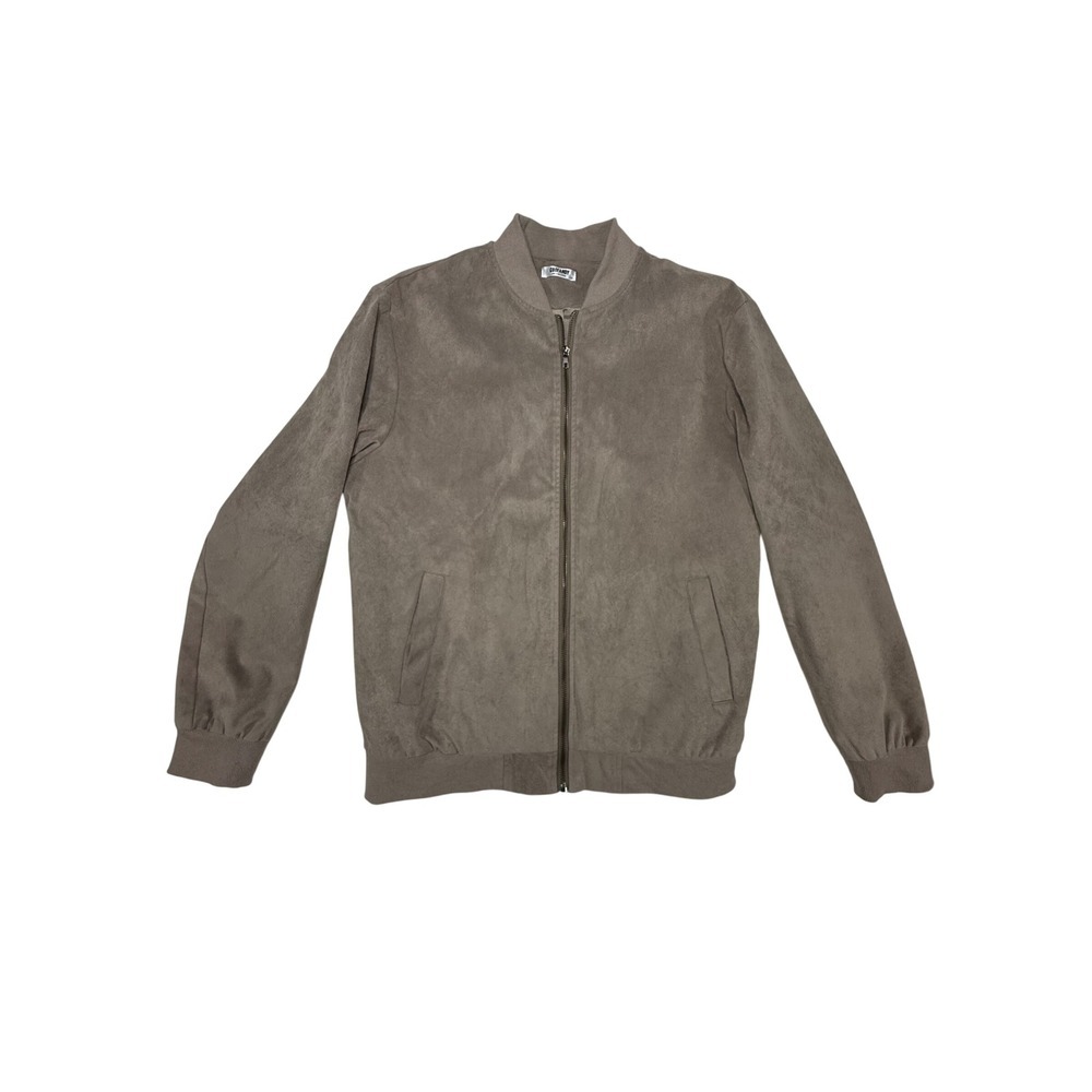 Coofandy Mens Faux Suede Bomber Jacket Taupe Gray Full Zip Lightweight Size M